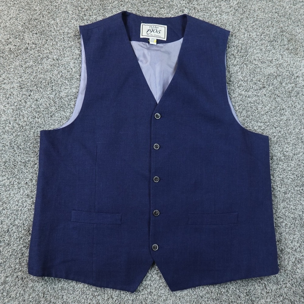 Jos A Bank Vest Mens XL Blue Linen Cotton Suit Waistcoat Formal Wedding Business